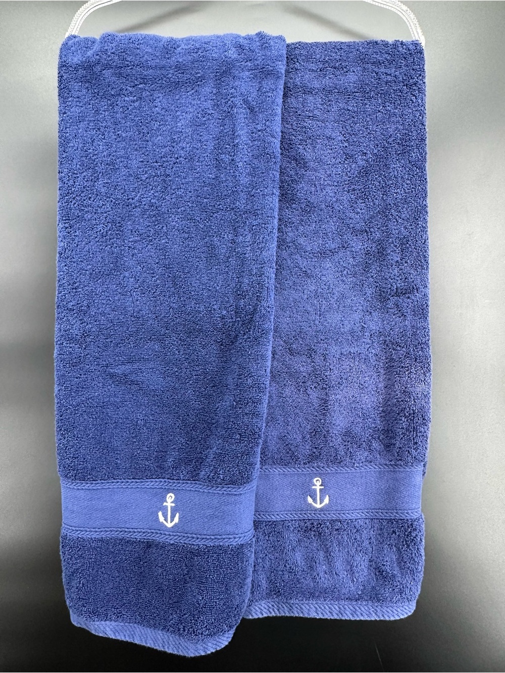 (2) Nautica Navy Blue Anchor Bath Towel  50x30"
